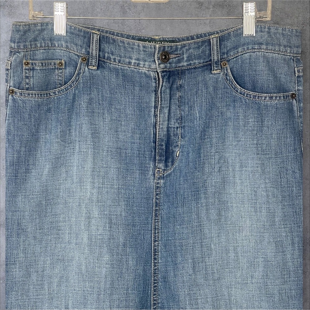 Lauren Ralph Lauren Denim Midi Skirt Womens 10 Western Boho Old Money Prairie - Picture 3 of 8